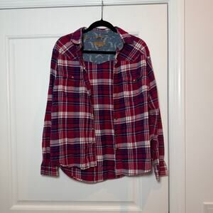 Jachs Girlfriend Womens Red Long Sleeve Button Down Flannel Shirt Size L